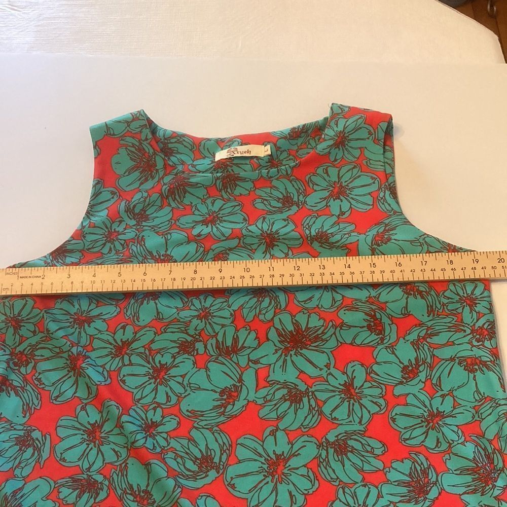 Axueh sheath dress, Floral Turquoise/Coral, wrinkle free Size Large - Picture 11 of 12